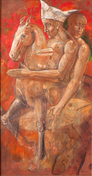 Man and Animals,  oil on canvas,  160 x 90 cm.